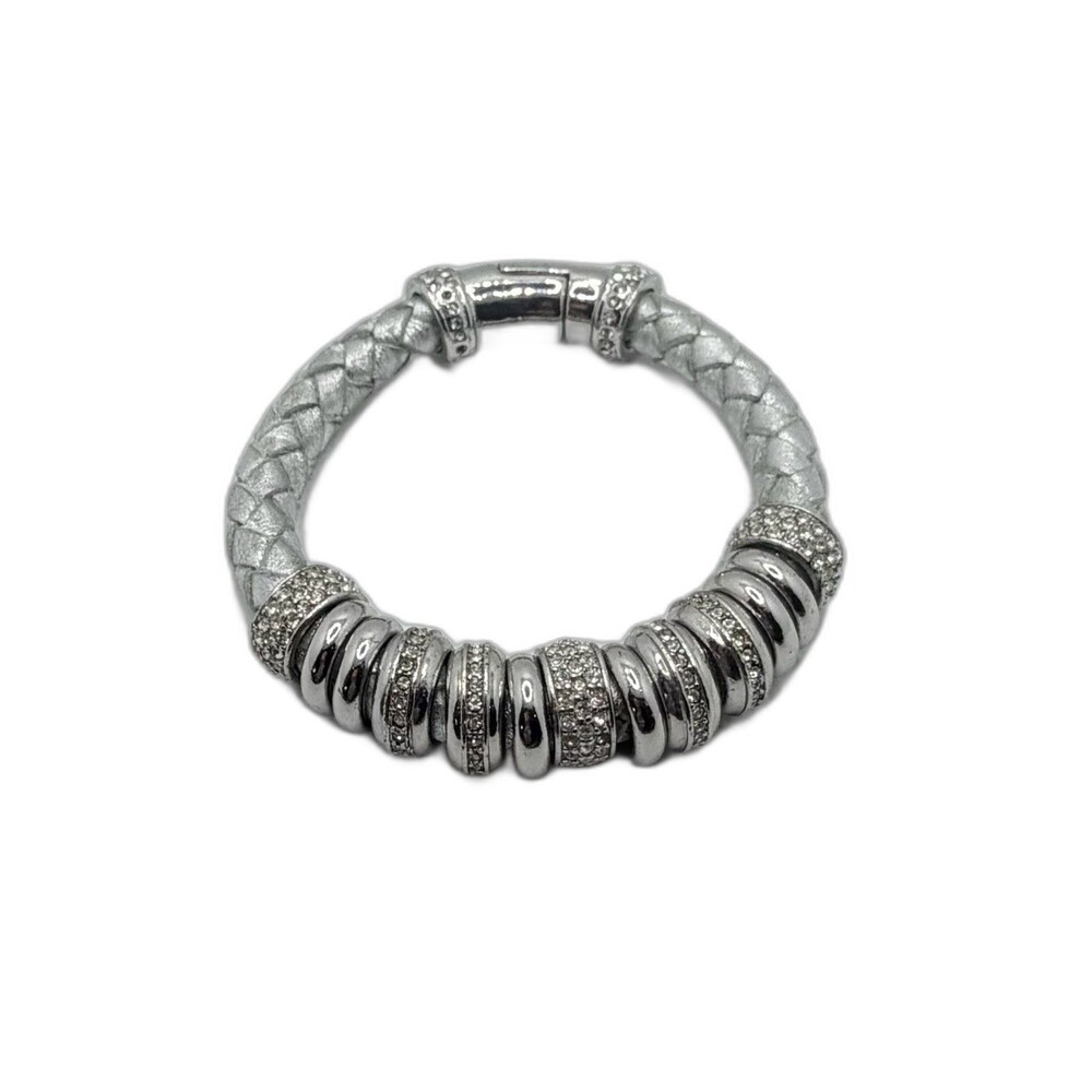 Serena Williams Braided Leather Crystal Embellished Magnetic Clasp Bracelet
